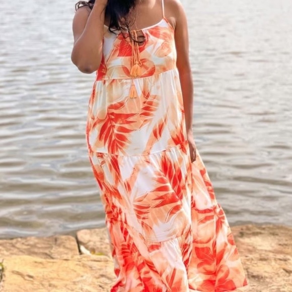 LuLaRoe Orange Tropical Maxi Dress - Picture 1 of 10